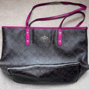 Coach Dark Brown and Pink Tote Bag